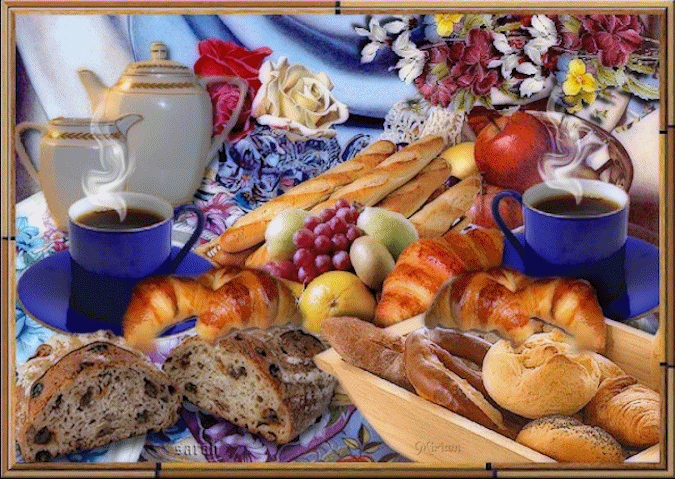 Śniadanie z kwiatami i kawami